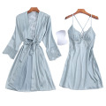 Good Quantity Silk Ladies′ Sexy Nightgown with Breast Pad and Backless Hollow Dress Set